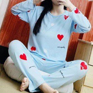 Beautiful Hearts Night Suit (Trouser Shirt) For Girls & Women TS-03