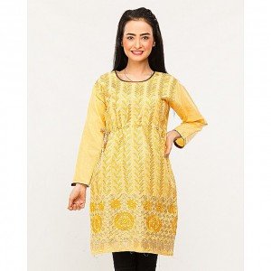 Full Embroied Kurti with Pearls Yellow