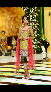 Embroidered Chiffon Dress with Jamawar Trouser