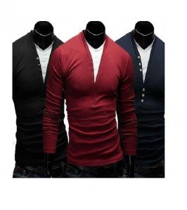 Pack of 3 - Multicolor Cotton Deep Neck T-Shirts for Men